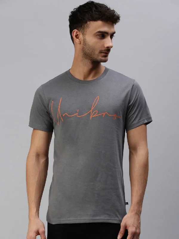 Graphic Printed Round Neck Casual T-Shirt Grey GT33