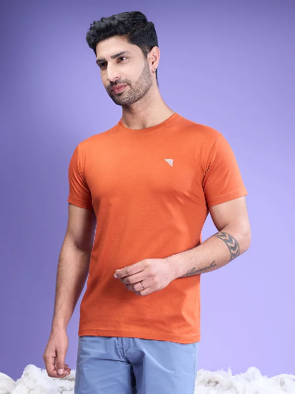 Men Cotton Orange Half Sleeves Expert Tee