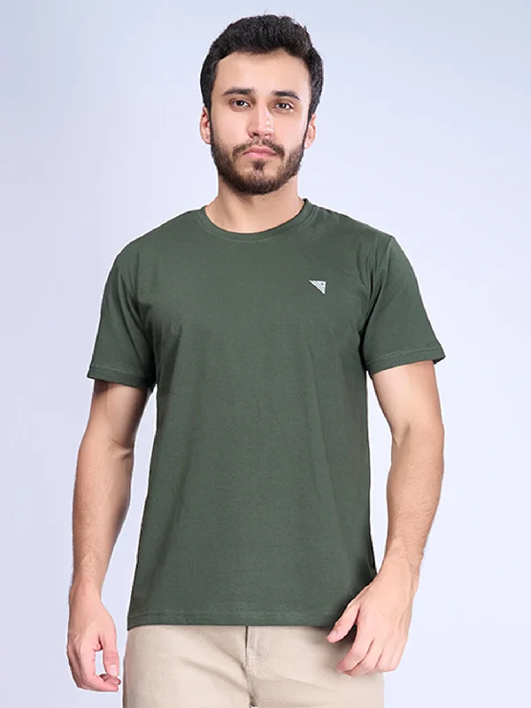 Men Cotton Hunter Green Half Sleeves Expert Tee - ET5