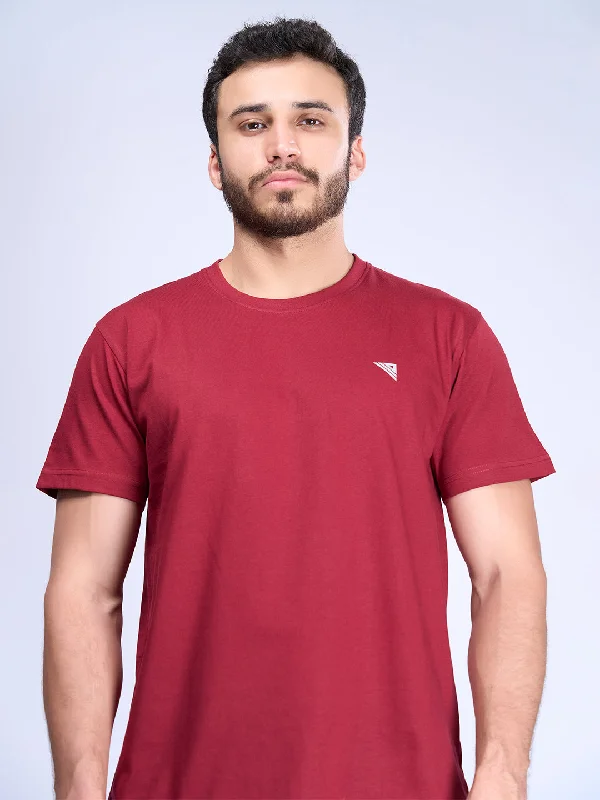 Men Cotton Maroon Half Sleeves Expert Tee - ET6