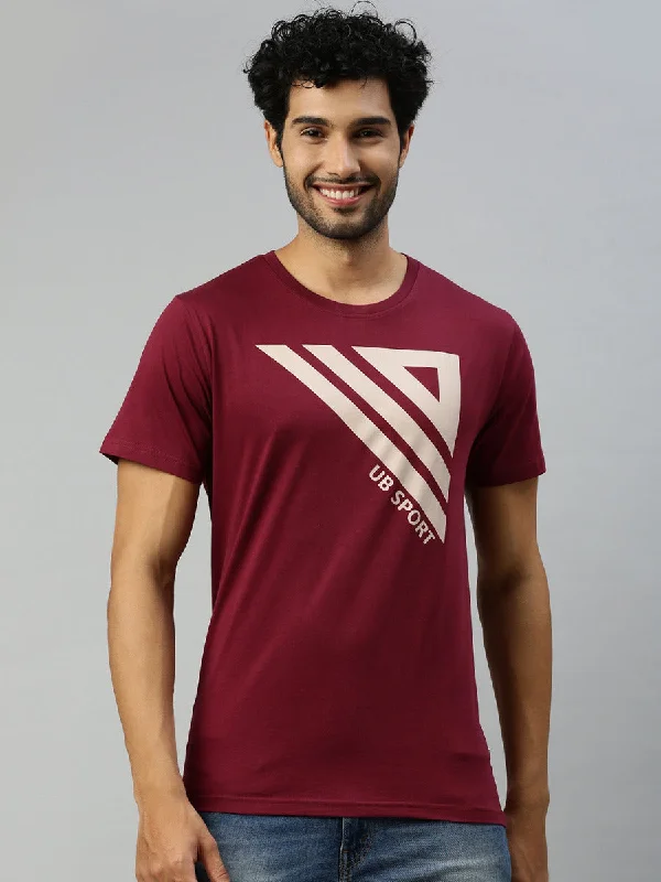 Maroon Graphic Printed Round Neck Casual T-Shirt GT39