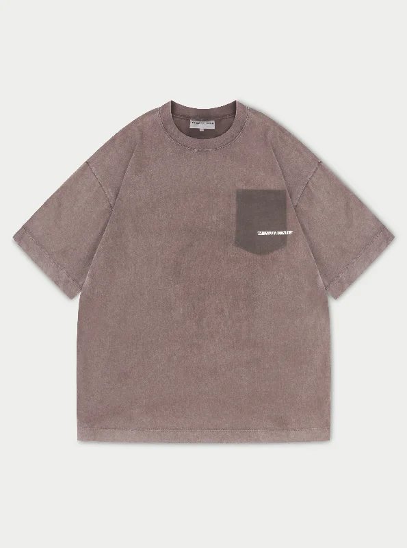 WASHED POCKET DETAIL T-SHIRT - BROWN