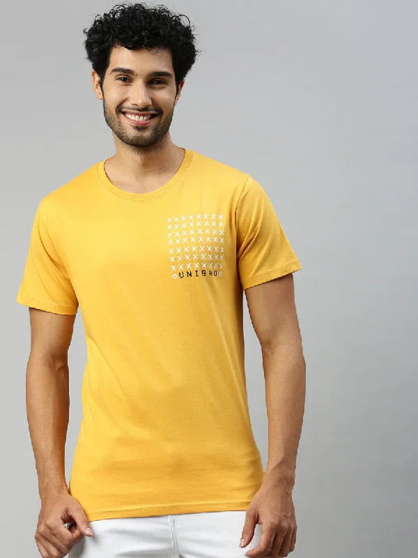 Yellow Graphic Printed Round Neck Casual T-Shirt GT37