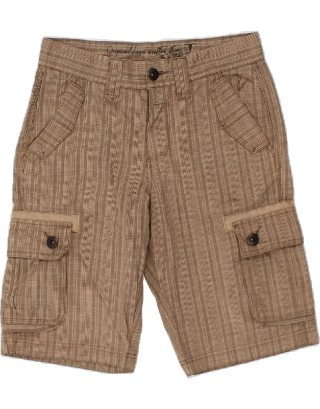 EDC Mens Cargo Shorts W30 Medium  Brown Check Cotton