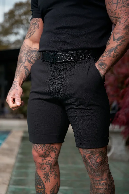 Father Sons Tailored Black Shorts With Belt Loops - FSTS001