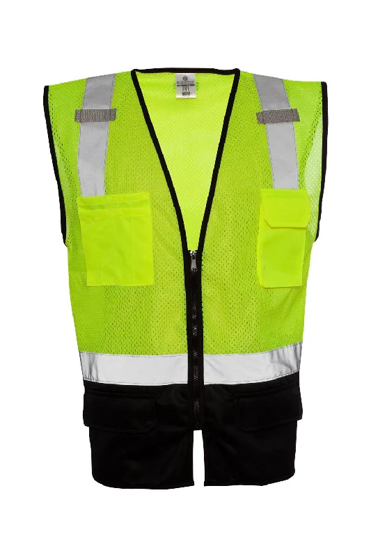 Kishigo Mens Black Bottom Mesh Class 2 Vest - Lime Green