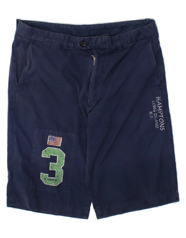 LA MARTINA Mens Graphic Chino Shorts W34 Large Navy Blue Cotton