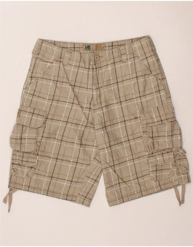 LEE Mens Cargo Shorts W34 Large Beige Check Cotton