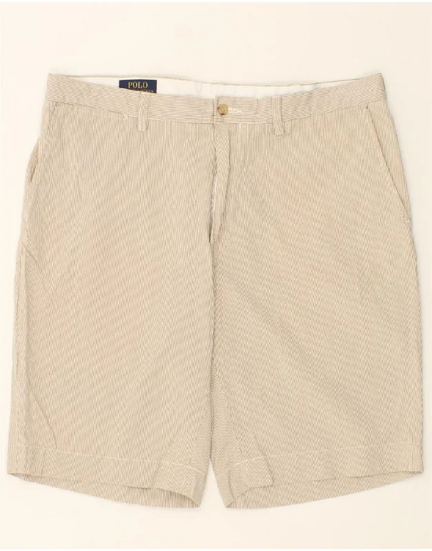 POLO RALPH LAUREN Mens Chino Shorts W36 Large Beige Pinstripe Cotton