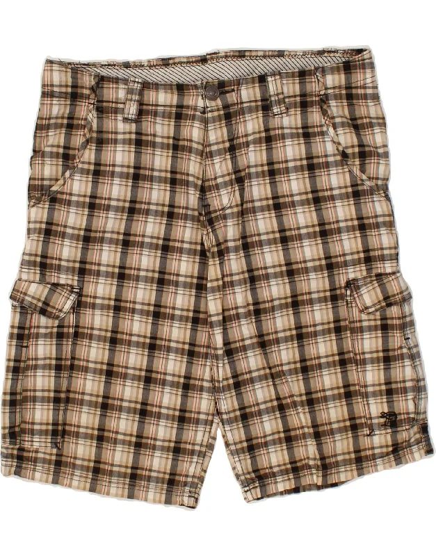 TOM TAILOR Mens Cargo Shorts W32 Medium Brown Check Cotton