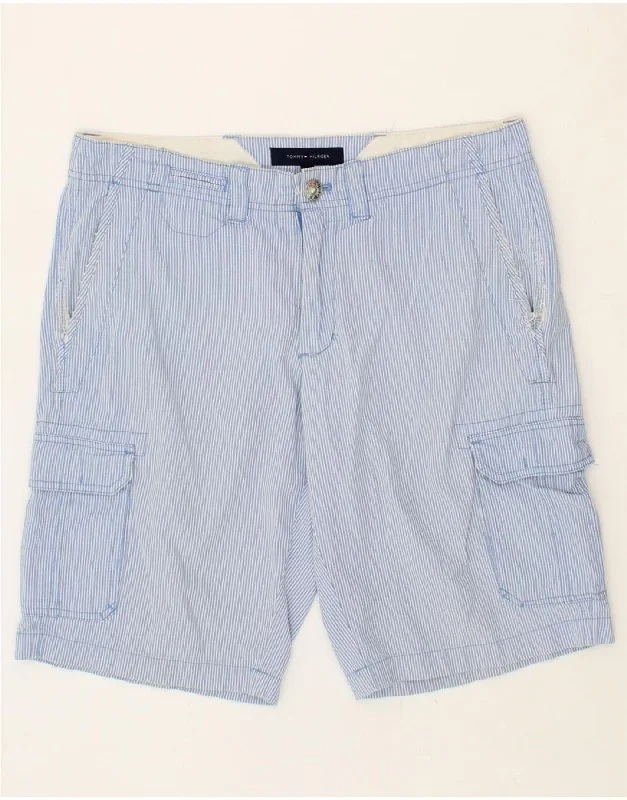 TOMMY HILFIGER Mens Cargo Shorts W30 Medium Blue Pinstripe Cotton