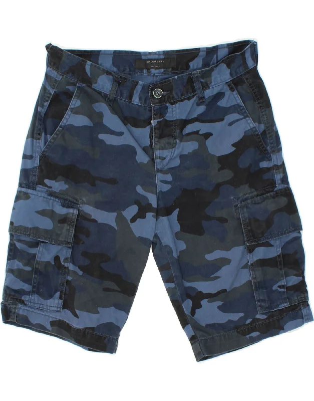 VINTAGE Mens Cargo Shorts IT 44 XS W27 Blue Camouflage Cotton