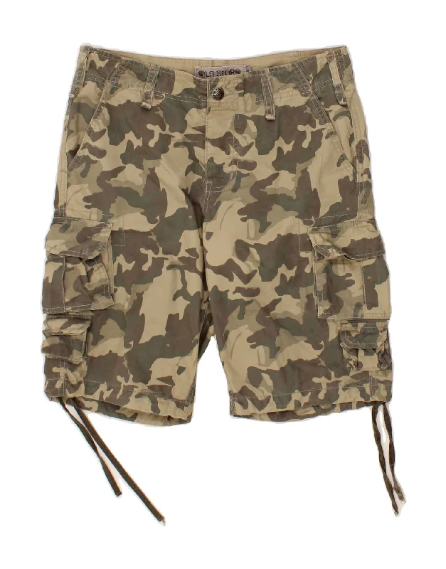 VINTAGE Mens Cargo Shorts IT 46 Small W29  Khaki Camouflage Cotton