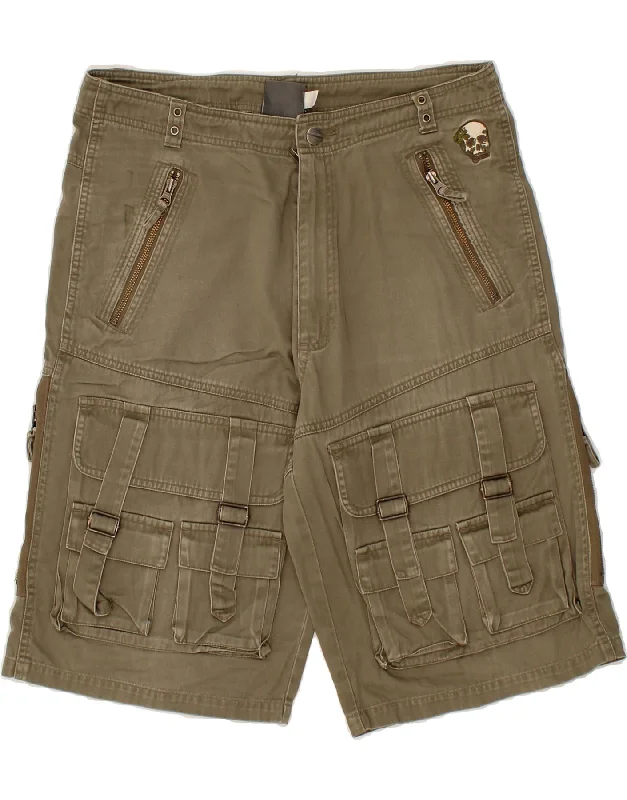 VINTAGE Mens Graphic Cargo Shorts Large W34  Khaki Cotton