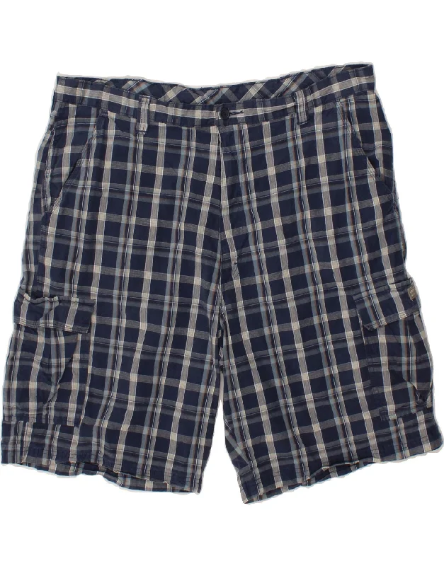 WRANGLER Mens Cargo Shorts W42 2XL Navy Blue Check Cotton