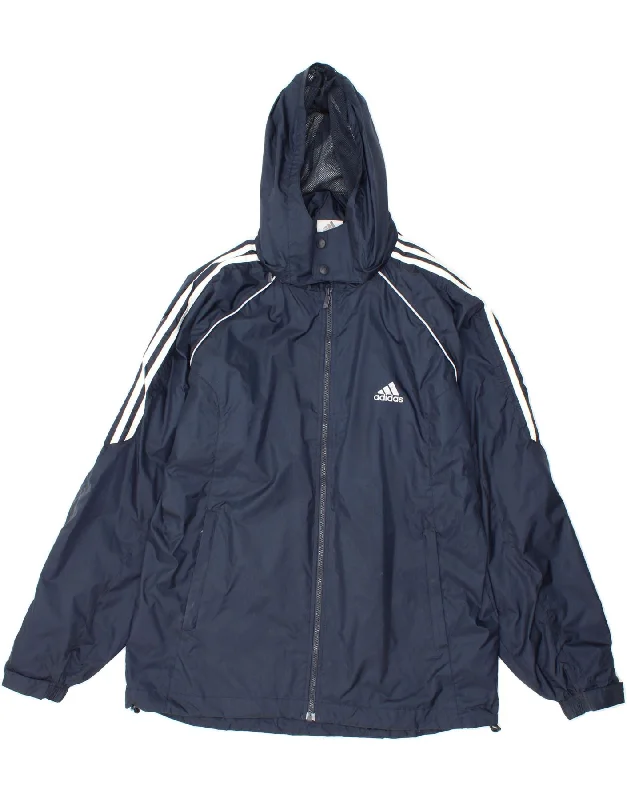 ADIDAS Mens Hooded Rain Jacket UK 40/42 Medium Navy Blue Polyamide