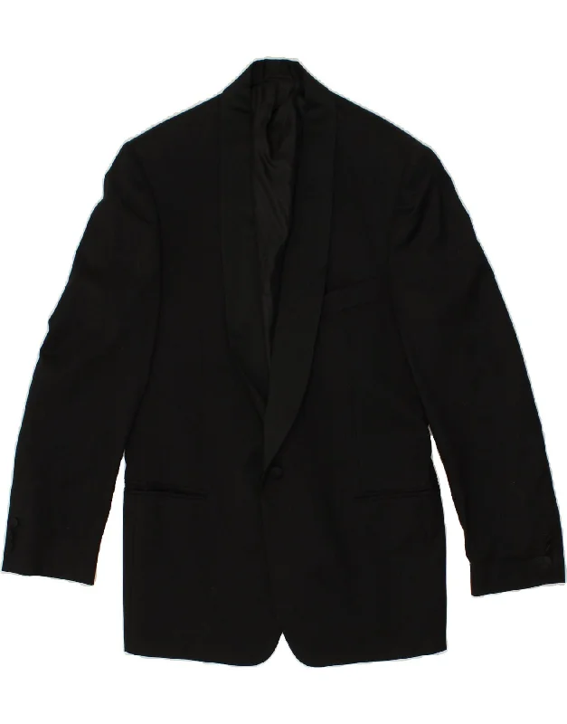 ADOLFO TRABALDO Mens 1 Button Blazer Jacket IT 52 XL Black Virgin Wool