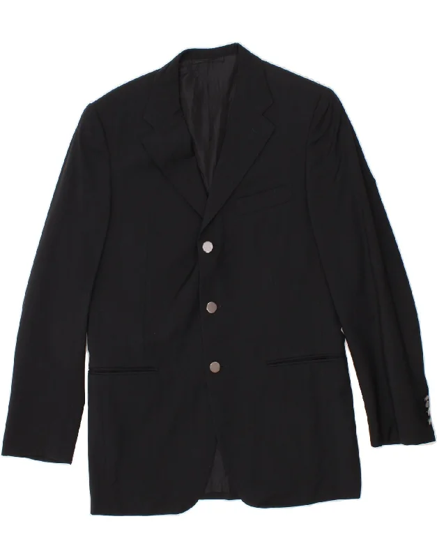 AQUASCUTUM Mens 3 Button Blazer Jacket IT 48 Medium Black Virgin Wool