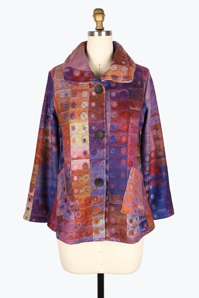 Damee Abstract Painting Puffy Collar Jacket 4912-PNK