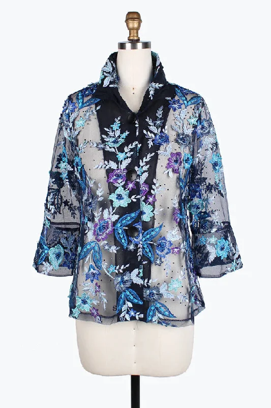 Damee Floral Embroidery Mesh Jacket 2380-BLU