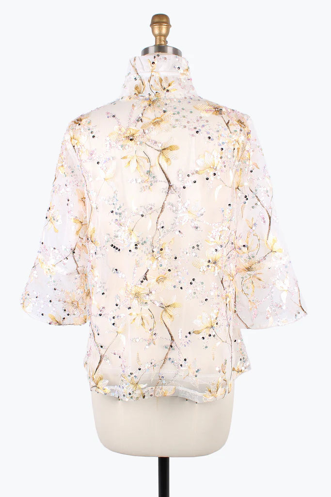 Damee  Floral Embroidery Peplum Mesh Jacket 2396-GOLD F24