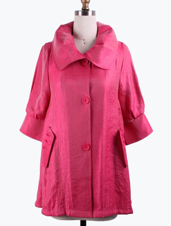 DAMEE NYC FUSCHIA LONG SWING JACKET WITH POCKETS 200