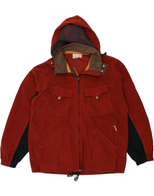 DIADORA Mens Hooded Corduroy Jacket UK 40 Large Maroon Colourblock Cotton