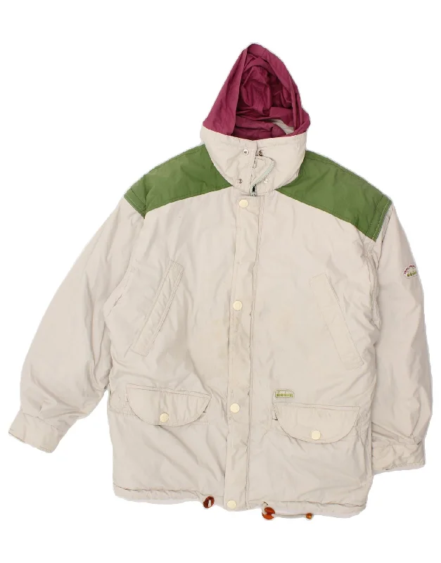 DIADORA Mens Hooded Padded Jacket UK 40 Large White Colourblock