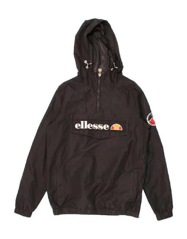 ELLESSE Mens Graphic Hooded Anorak Jacket UK 36 Small Black Polyester