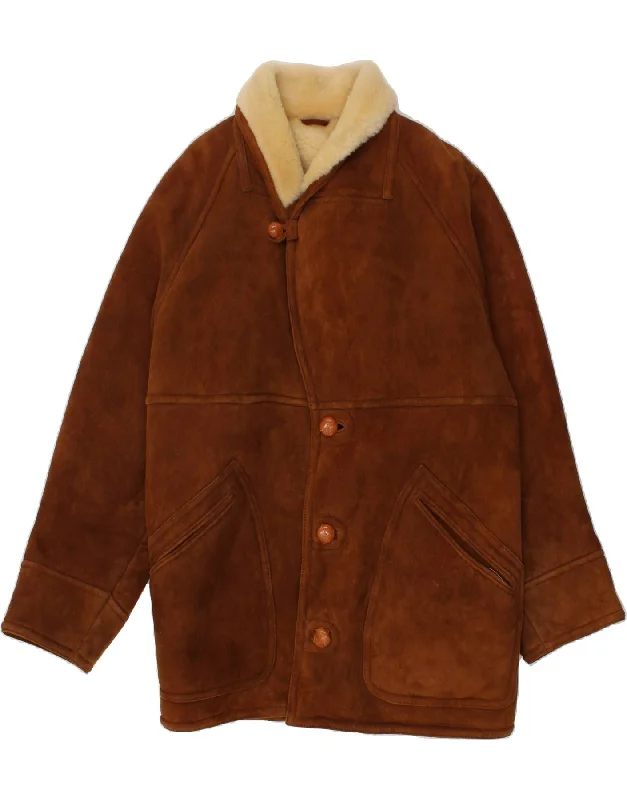 EMME Mens Shearling Jacket UK 42 XL Brown Shearling