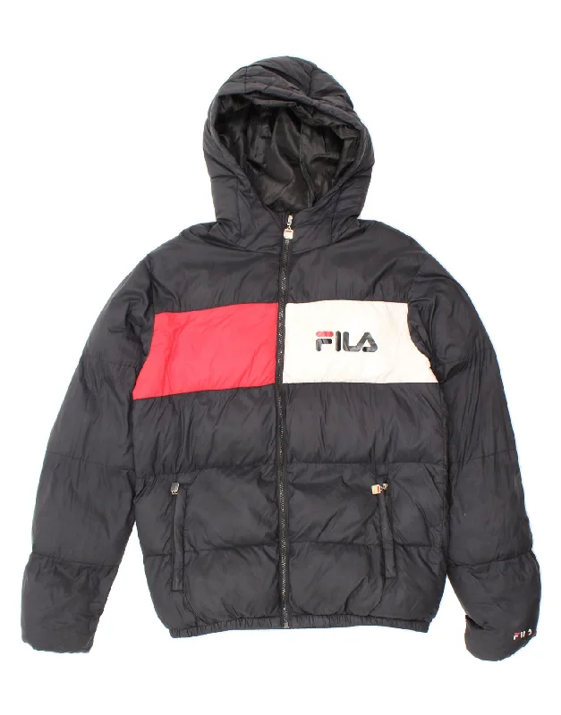 FILA Mens Graphic Hooded Padded Jacket UK 36 Small Black Colourblock