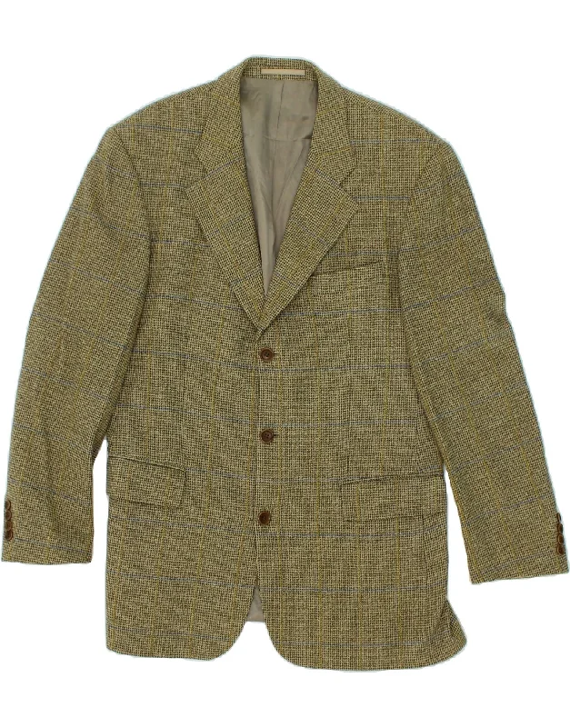 HUGO BOSS Mens 3 Button Blazer Jacket UK 40 Large Green Check Wool