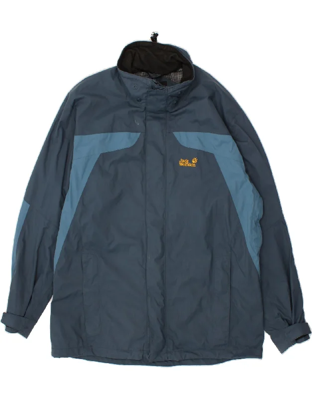 JACK WOLFSKIN Mens Rain Jacket UK 48 2XL Navy Blue Colourblock Polyamide