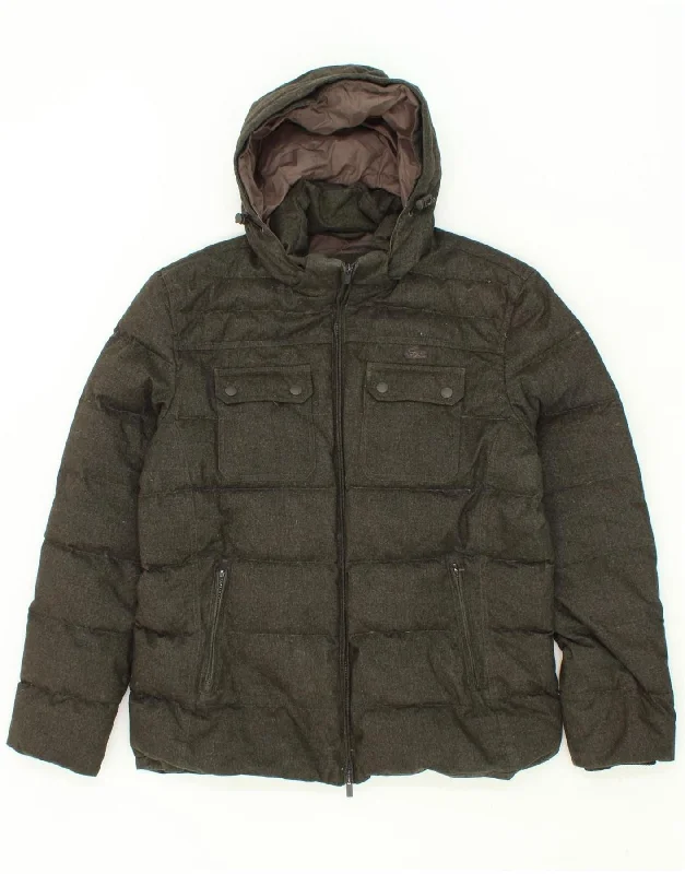 LACOSTE Mens Hooded Padded Jacket IT 56 3XL Brown Polyester