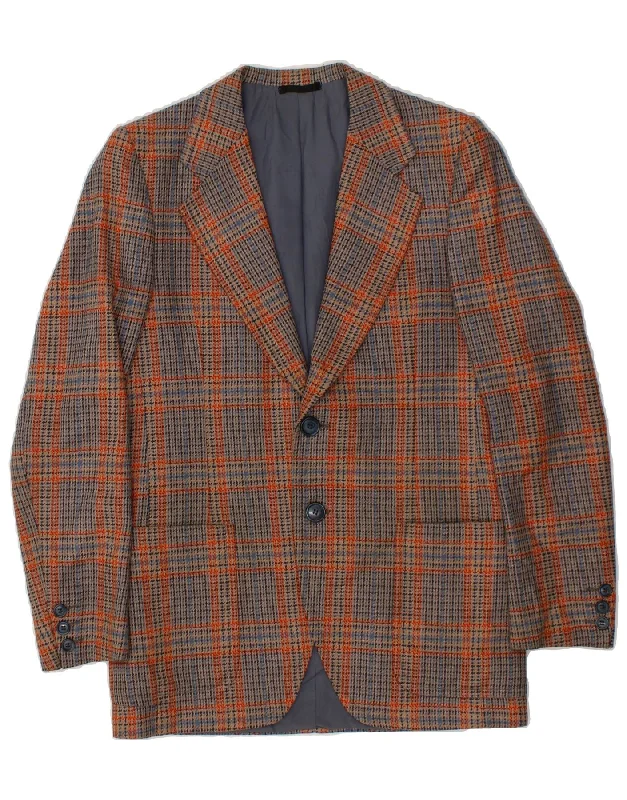 LUBIAM Mens 2 Button Blazer Jacket UK 36 Small Orange Check