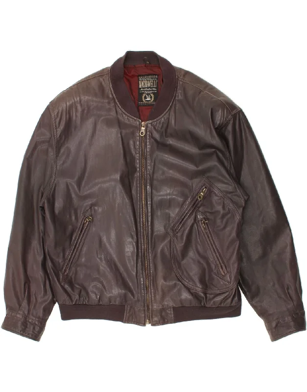 MACHIAVELLI Mens Leather Jacket IT 54 2XL Brown Leather