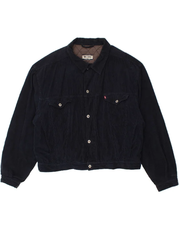 MUSTANG Mens Corduroy Jacket UK 44 2XL Navy Blue Cotton