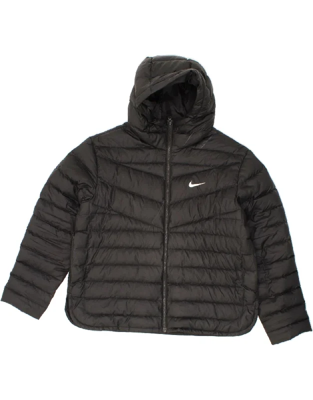 NIKE Mens Hooded Padded Jacket UK 40 Large Black Polyester