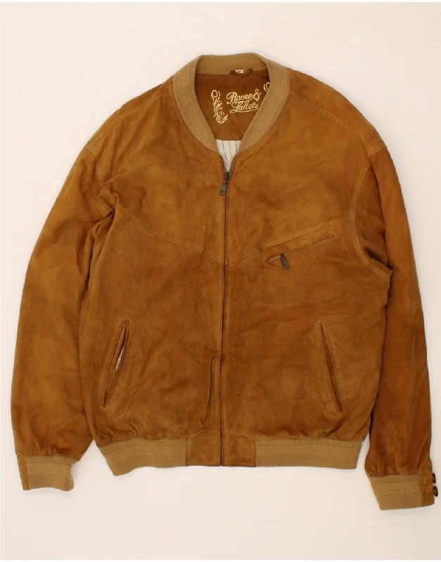 ROVER&LAKES Mens Suede Bomber Jacket IT 54 2XL Brown