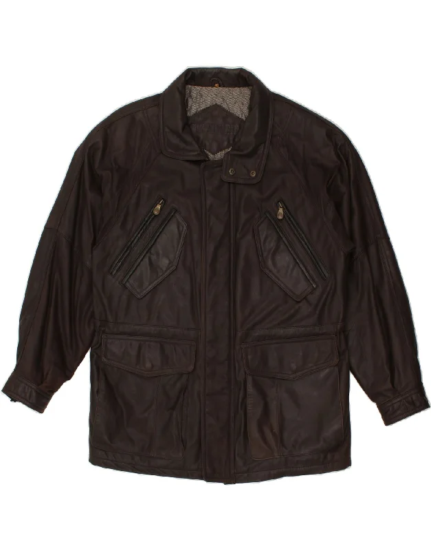 TRAPPER Mens Leather Jacket IT 46 Small Brown Leather