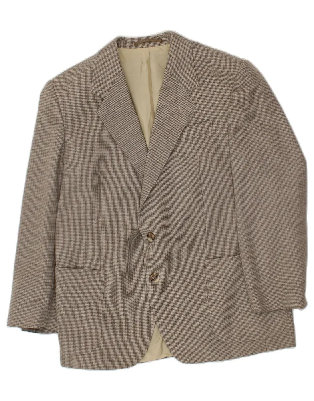 VINTAGE Mens 2 Button Blazer Jacket EU 54 2XL Grey Houndstooth Polyester