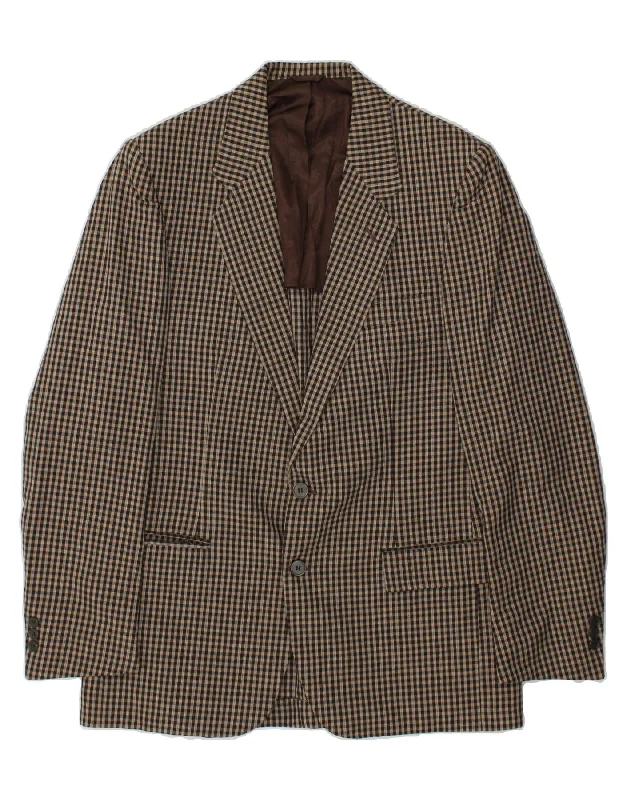 VINTAGE Mens 2 Button Blazer Jacket IT 48 Medium Brown Gingham Cotton