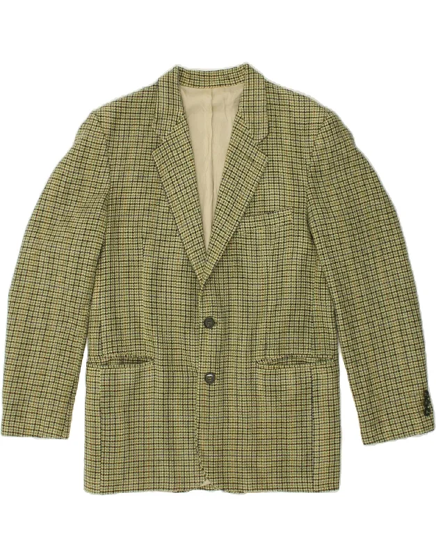 VINTAGE Mens 2 Button Blazer Jacket IT 48 Medium Green Houndstooth Wool