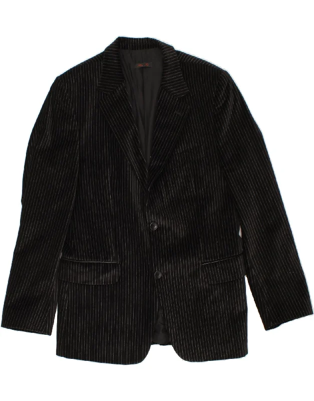 VINTAGE Mens 2 Button Blazer Jacket IT 50 Large Black Striped Cotton