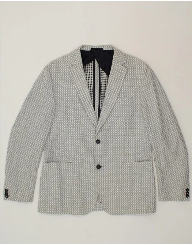 VINTAGE Mens 2 Button Blazer Jacket IT 52 XL Grey Geometric Cotton