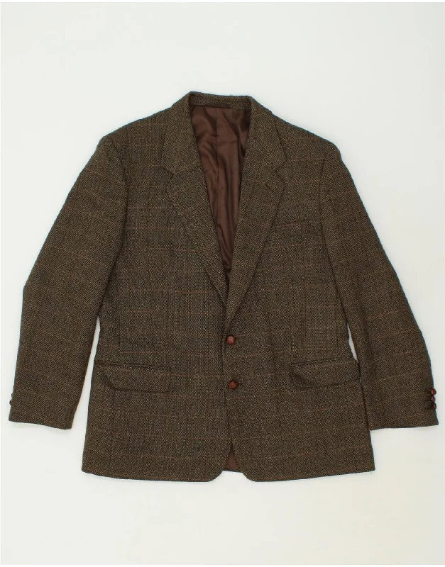 VINTAGE Mens 2 Button Blazer Jacket IT 56 3XL Brown Herringbone Wool