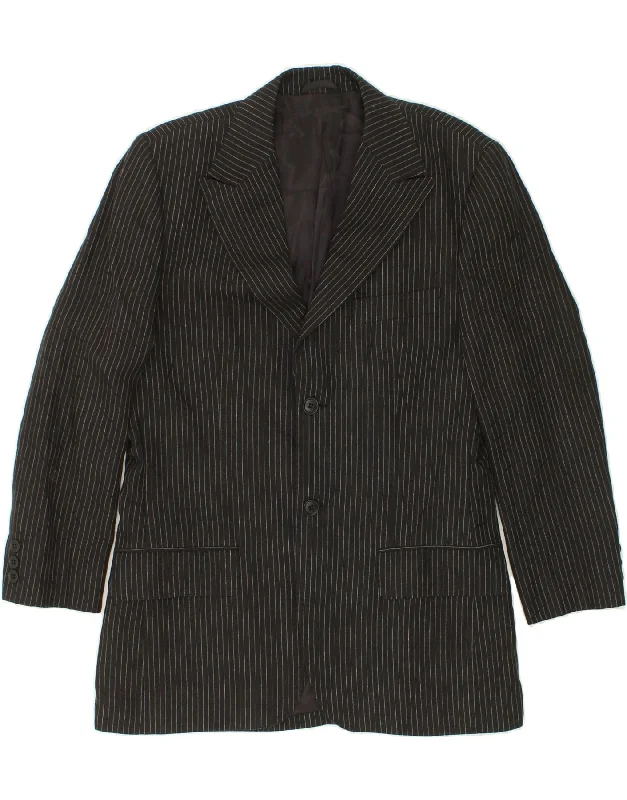 VINTAGE Mens 3 Button Blazer Jacket IT 38 Medium Black Pinstripe Linen