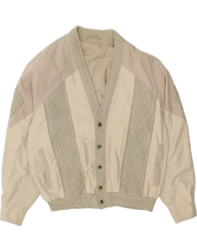 VINTAGE Mens Bomber Jacket IT 50 Large Beige Colourblock Polyester