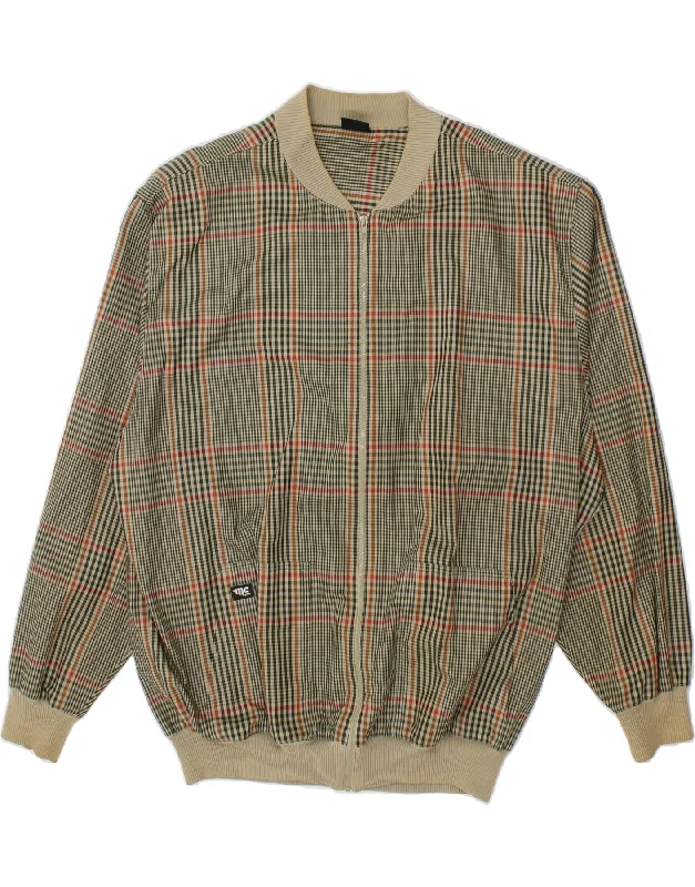 VINTAGE Mens Bomber Jacket UK 40 Large Beige Check Cotton