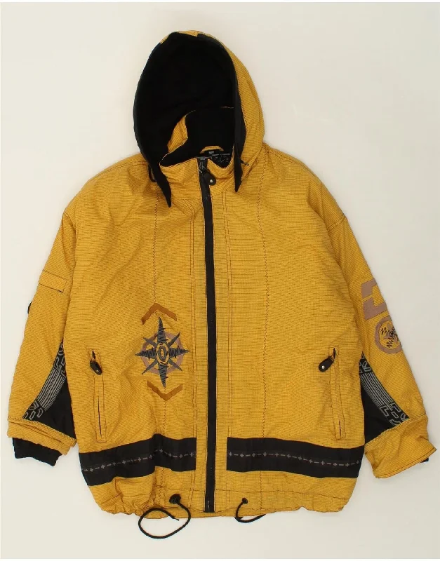 VINTAGE Mens Graphic Hooded Windbreaker Jacket UK 44 2XL Yellow Striped